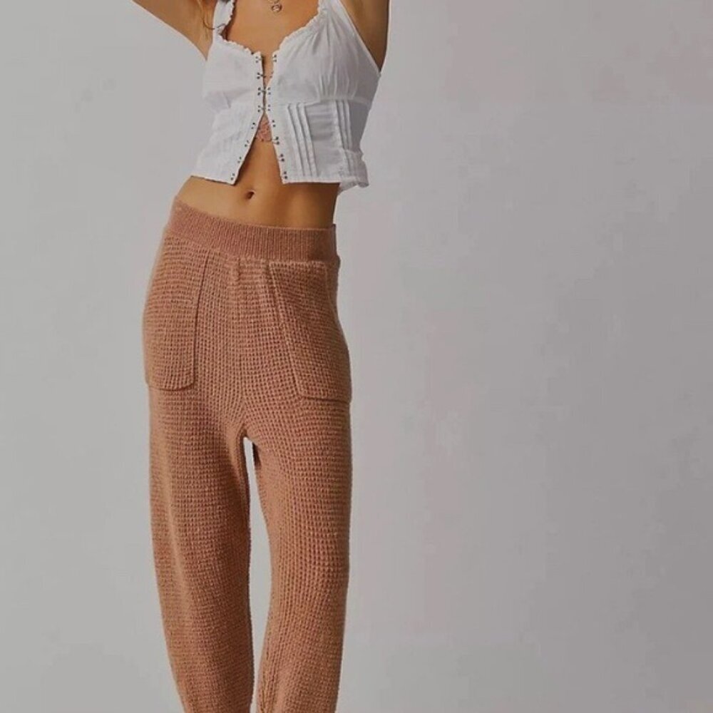 NWT Free People WOOL Blend C.O.Z.Y. Waffle‎ Knit Jogger Lounge Pants Size XS